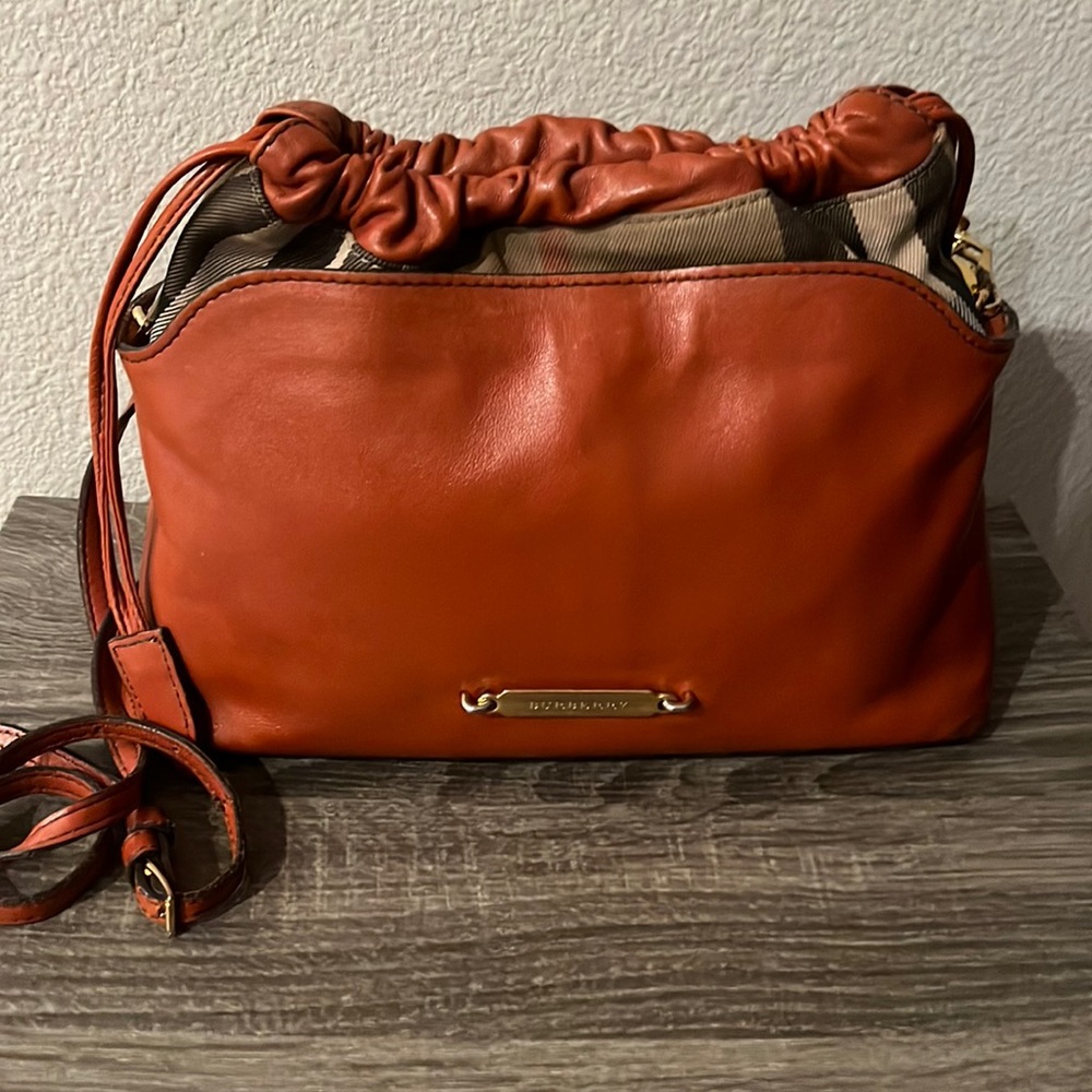 Authentic Burberry, Drawstring, Leather Shoulder … - image 1